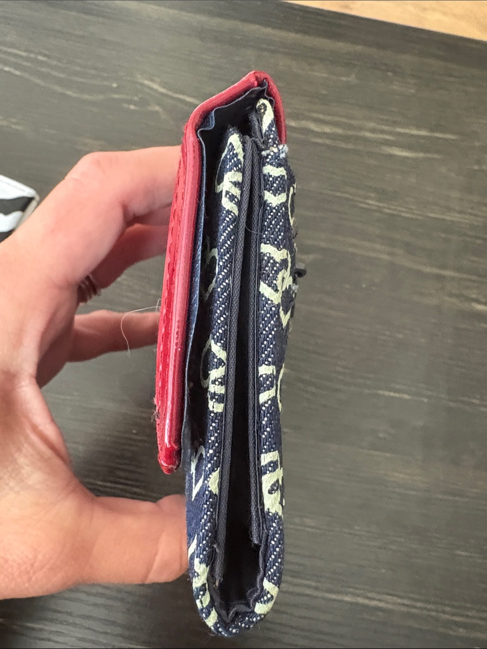 Navy denim Heart Print Wallet with Red Trim - Picture 2 of 5